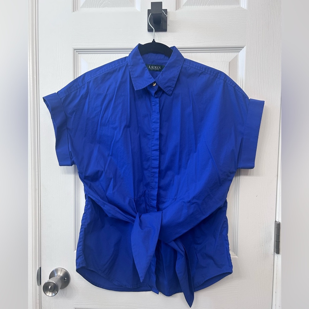 Ralph Lauren Royal Blue tie front Button-Up Shirt size M